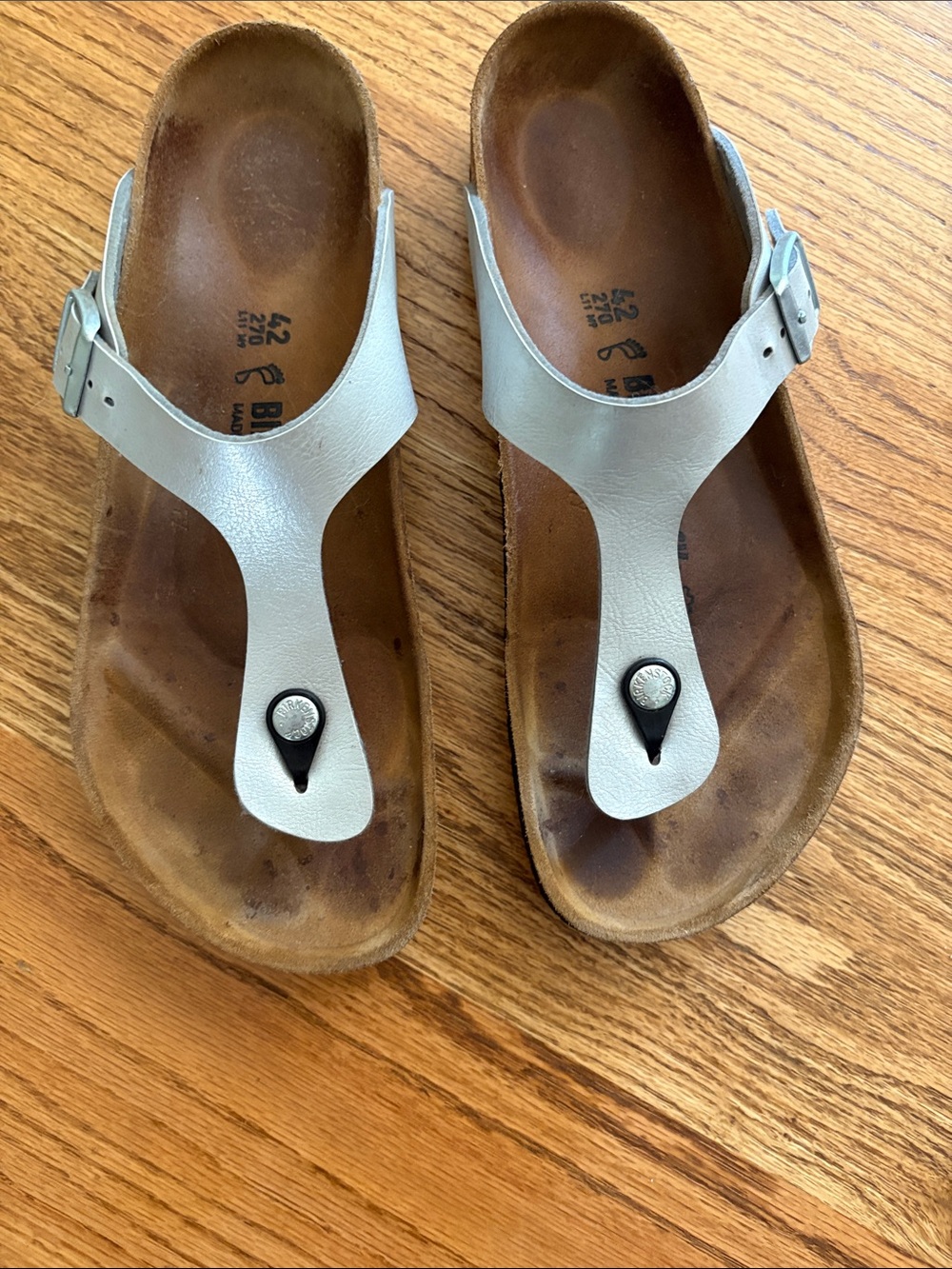 Birkenstock Silver Gizeh Birko-Flor sandals size 42